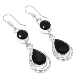 Black Spinel Gemstone Handmade 925 Sterling silver Earring Size 2.25'' - Picture 1 of 1