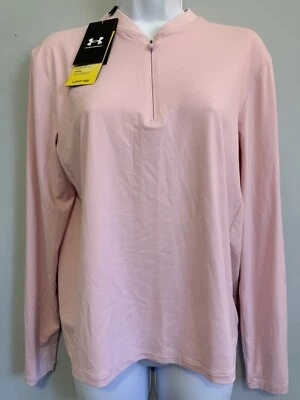 安德玛女式 1/4 拉链 LULLOVER LS TOP 高尔夫中号粉色全新全新带标签 — 第 1/4 张图片