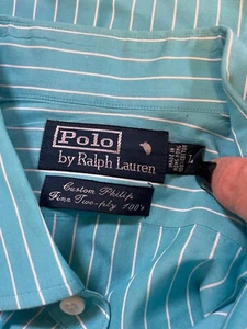 Camisa de vestir grande para hombre Polo by Ralph Lauren hecha a medida de dos capas azul a rayas - Imagen 1 de 6