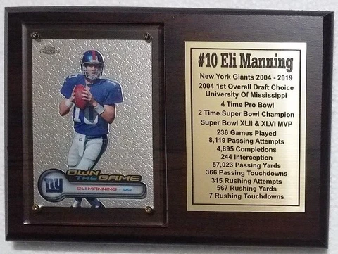 New York Giants Eli Manning Football Card Plaque Cover