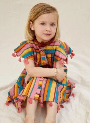Vestido Anthropologie Farm Rio Niñas Arco Iris Rayas Niños Borla Algodón Talla 2T NUEVO Foto 1 de 4
