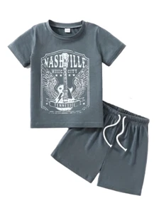 New Boys Size 6 Nashville Slate Gray Guitar Tee Shorts Set Outfit - Picture 1 of 4