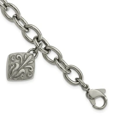 *NUEVO* Pulsera Cincel Titanio Grabado Negro Chapado en IP Pulido TBB163-8 Foto 1 de 4