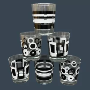6 Retro IKEA Godis Black White Geometric Low Ball Old Fashioned Glasses - Picture 1 of 6