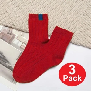 3 Pack Adult Youth European Style Crew Socks Cotton Bright Red Solid Color Socks - Picture 1 of 15