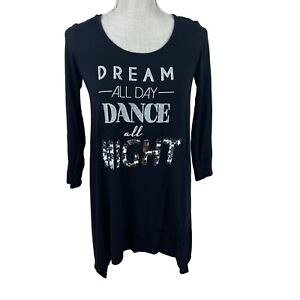 Decree Glitter Sequined Dance All Night Sleep Shirt Womens XS Black 3/4 Sleeve
