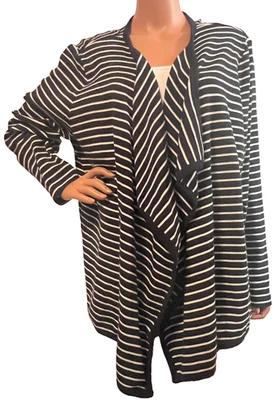 TALBOTS BLACK & WHITE STRIPED OPEN WATERFALL COTTON CARDIGAN SIZE 3X NWT - Image 1 of 4