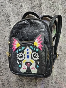 Betsey Johnson Adjustable Mini Black Backpack Sugar Skull French Bulldog - Picture 1 of 9