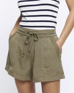 Brand new beautiful ladies river island Khaki lyocell drawstring shorts size 18 - Picture 1 of 11
