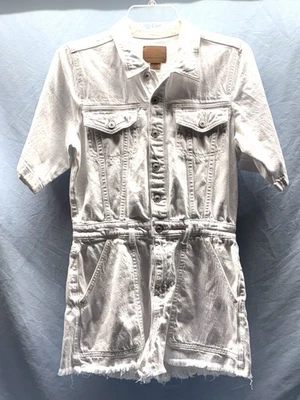 Mameluco vaquero American Eagle para mujer S blanco abotonado dobladillo crudo manga corta Y2K Foto 1 de 4