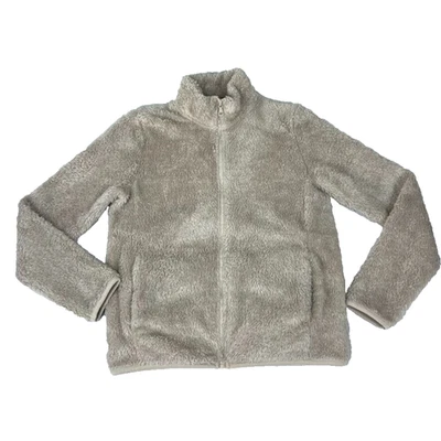Chaqueta Uniqlo Mujer Pequeña Marrón Claro Polar Cremallera Completa Cálida Acogedora Neutra Peluche Foto 1 de 4