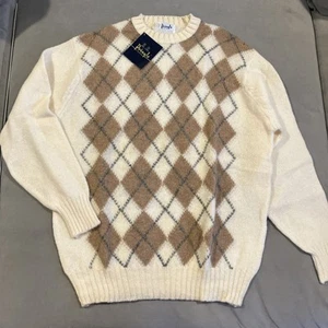 NWT - Vintage - Pringle of Scotland - 100% Wool - Argyle Ivory Sweater - XL - Picture 1 of 6