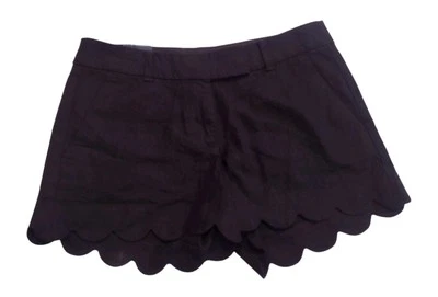 J Crew Linen Blend Scalloped Shorts Size 4 Preppy Beachy Casual Black Pockets - Image 1 of 4