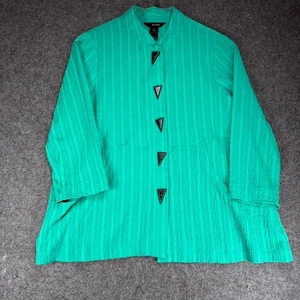 Ali Miles Top Womens Medium Blue Textured Tunic Long Sleeve Button Wired Collar - Picture 1 of 8