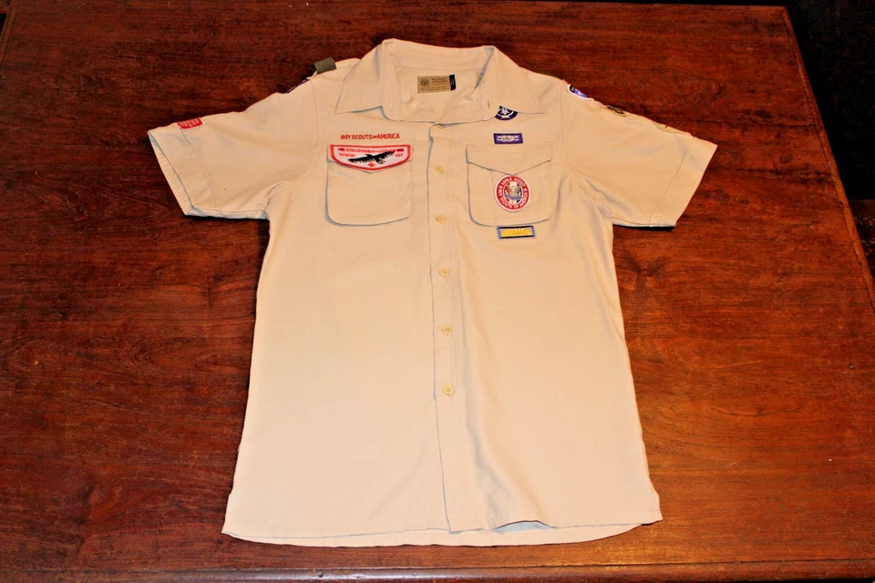 Boy Scouts of America BSA Men's Shirt Tan Small Vented Poly Microfiber W/ Eagle - Image 1 of 4