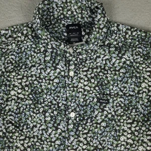 RVCA Shirt Mens Size Medium Green Blue Floral Casual Button Up Short Sleeve - Picture 1 of 6