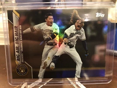 2020 Topps Series 1 Gold Foil #72 Big Air, Big Hair Milwaukee Brewers HIURA - Image 1 of 2