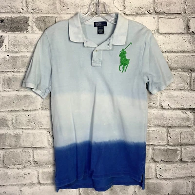 Polo Ralph Lauren 复古衬衫男孩大号 14-16 蓝色领带染料大马宝莉学院风 — 第 1/4 张图片