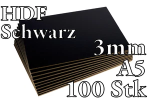 100x Schwarz HDF - Faserplatte - 3mm - A5 - Platten - Onlywood