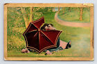 C1909 Postcard Gold Border If The Umbrella Could Only Talk Martha Steuer