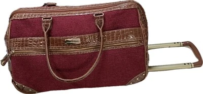 Samantha Brown Burgundy Tweed Croco Embossed Wheeled 22.5” Weekender Luggage NWT - Image 1 of 4