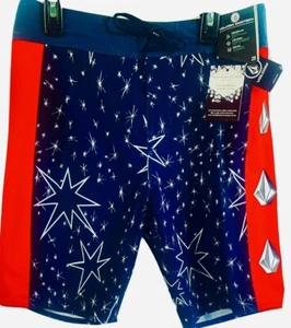 Volcom Board Shorts 28 (16) Boys Mod-Tech Navy Red Stars Stripes Fourth of July - Picture 1 of 7