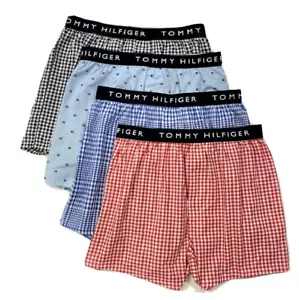 TOMMY HILFIGER MEN X4 - 20 CHECK MEDIUM - 4 PACK SLIM FIT WOVEN BOXER UNDER - Picture 1 of 1