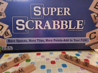 SUPER SCRABBLE More Spaces & Tiles Hasbro Board Game 200 Tiles 100% COMPLETE - Image 1 of 4