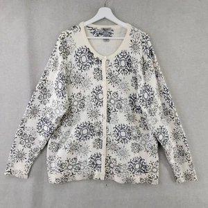Eddie Bauer Sweater Womens 2XLT Ivory Angora Snowflake Cardigan Cottage Ski - Picture 1 of 7