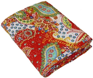 Paisley Print Red Throw Kantha Quilt Cotton Bedding Decor Quilt 90"x108 in - Picture 1 of 3