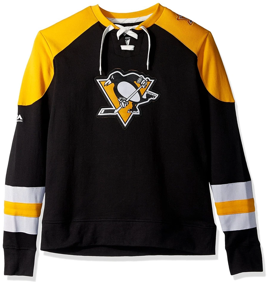MAJESTIC NHL Sweater Pittsburgh Penguins Pullover Crewneck Centre Lace Up Sweatshirt
