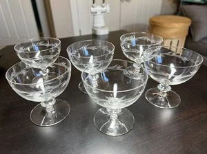 Set Of 6, Thin Champagne/Sherbet Glasses, Vine Or Wheat Etched Pattern, EUC - Picture 1 of 11