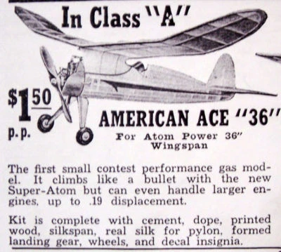 Berkeley AMERICAN ACE 36 PLAN + PARTS PATTERNS for 36" 1/2A OT FF Model Airplane - Image 1 of 4