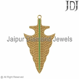 14k Yellow Gold Texture Green Chrome Diopside Gemstone Arrowhead Pendant Jewelry - Picture 1 of 5
