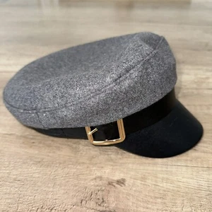 Damen Hut Mütze Kappe Beret Ballonmütze  in grau mit Kunst LackLeder Band - Bild 1 von 5