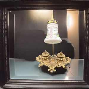 Vtg Light Lamp Ink Well/ Trinket Brass Victorian Art Nouveau Lighting Porcelain - Picture 1 of 7