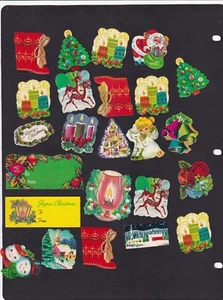 Lote de 100+ pegatinas de goma vintage de Navidad y 8 etiquetas con nombre con cadena ¡muy limpias! - Imagen 1 de 6