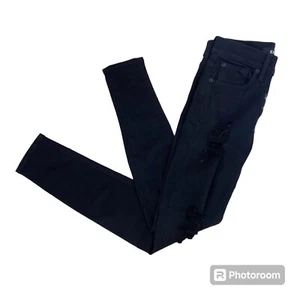 Express Women's Mid Rise Legging Skinny Jeans Sz 00 Black Distressed Stretch Zip - Picture 1 of 10