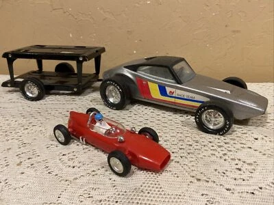 1970’s Nylint Pressed Steel Race Team Car Hot Rod W/Trailer & Plastic Indy Racer - Image 1 of 4