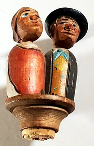 VINTAGE ANRI MECHANICAL KISSING COUPLE CORK BOTTLE STOPPER WOOD HAND CARVED - Picture 1 of 5