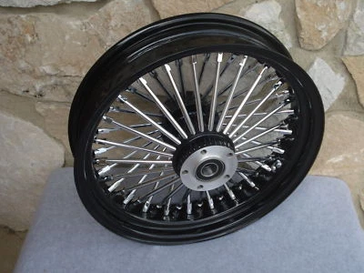 16x3.5" BLACK  FAT  SPOKE REAR WHEEL HARLEY DYNA SOFTAIL XL TOURING BAGGERS 00-0 - Image 1 of 3