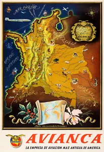 Avianca Airlines - Colombia - 1950's - Travel Poster - Picture 1 of 1