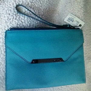 💕MIMCO H 15CM X W 23 CM Origami BLUE JADE POUCH CLUTCH HANDBAG $149 + DUST BAG - Picture 1 of 3