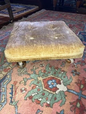 Vintage Mid Century Pillow Ottoman With Wheels Gold Velvet - Image 1 of 4