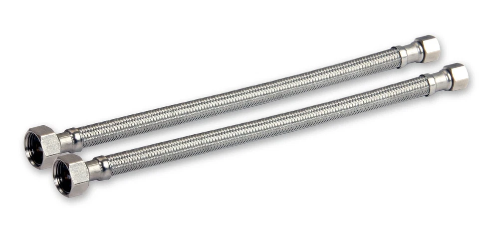 EVERFLOW 2 - 8" LEAD FREE STAINLESS STEEL BRAIDED FAUCET SUPPLY 1/2" IPS X 3/8 COMP