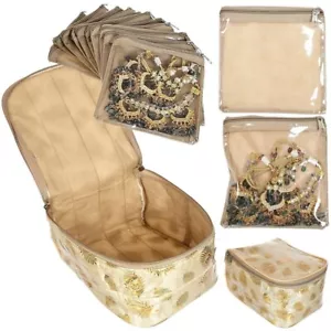Printed Jewellery Storage Bag, Include 10 Pouch With Zipper Closure ( Gold ) UK - Picture 1 of 8