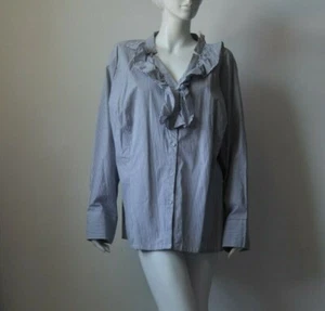 Avenue Neu mit Etikett Baumwolle Stretch Damen Knopfleiste Rüschen grau/weiß gestreift Größe 22/24 - Bild 1 von 7