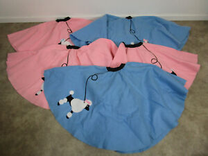 Lot of 4 Baby Blue pink Felt 1950s Inspired Full Circle Skirts Poodle elastic