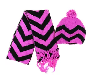 Cappello e sciarpa Jumping Beans bambina taglia S viola e nero chevron ciniglia set 2 pezzi - Foto 1 di 3
