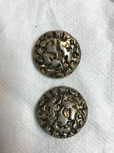 Pair of Vintage Gold Tone Metal Buttons Abstract Textured Pattern 3cm - Picture 1 of 7